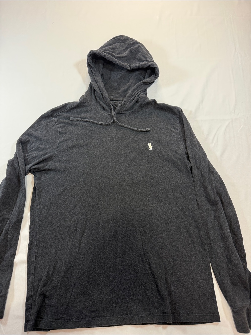 Ralph Lauren Charcoal Hooded Long-Sleeve Tee with White Polo Logo